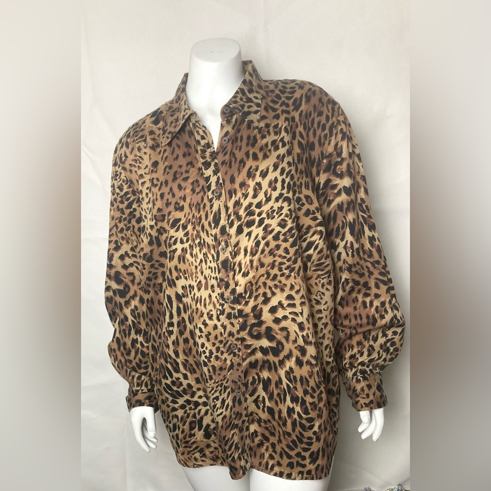 Chaps Leopard Print Long Sleeve Shirt Size 2XL, Plus Size Animal Print Shirt